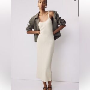 NWT H&M Size M Crinkled Jersey Midi Dress in Cream